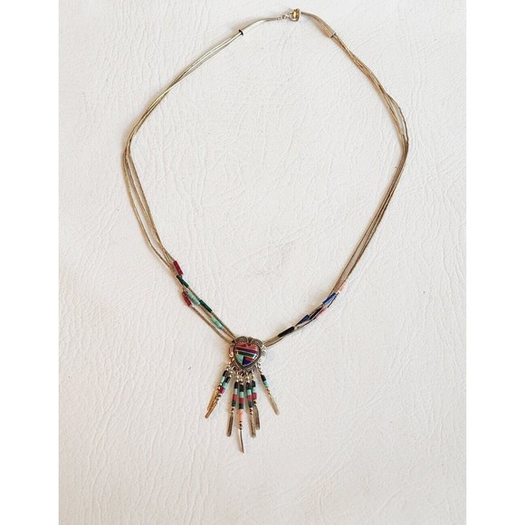Sterling Southwest Q.T. Liquid Silver Inlaid Multi Stone Beaded Necklace - Picture 2 of 7